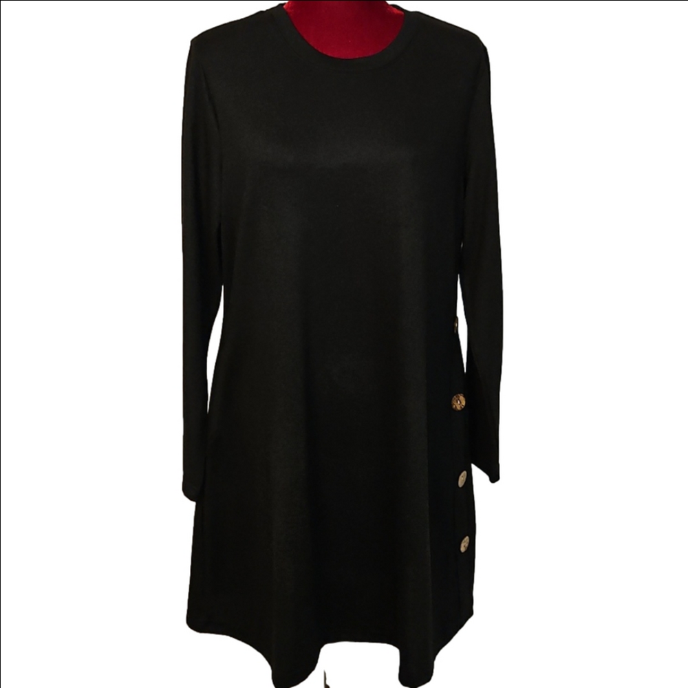 Tunic Knit Dress With Wooden Button Accents Size Large